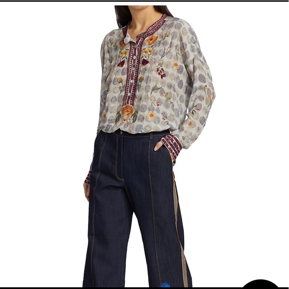 SOLD*** $315 NWT Sz 3X Jessabella Johnny Was 100% Silk Embroidered Blouse - Picture 3 of 16